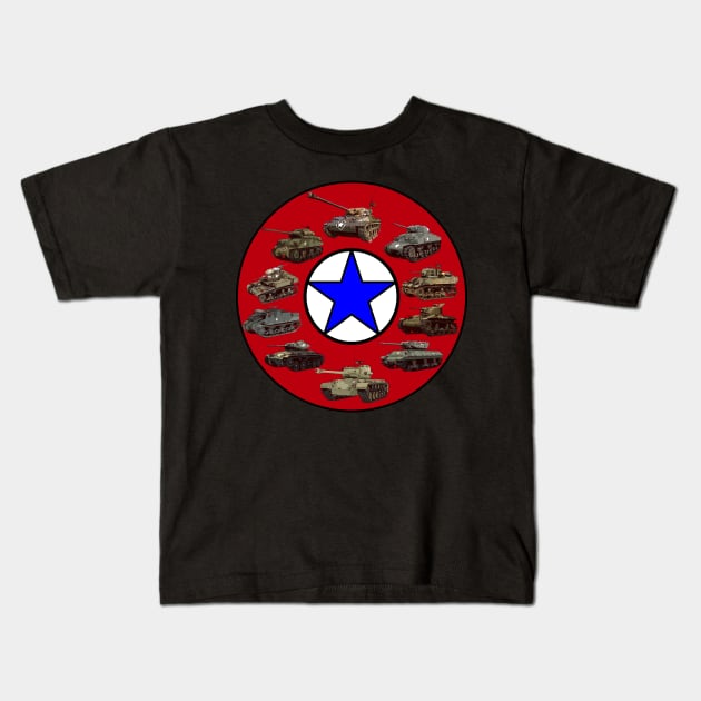 WW2 American Tanks Armored Vehicles Kids T-Shirt by F&L Design Co.